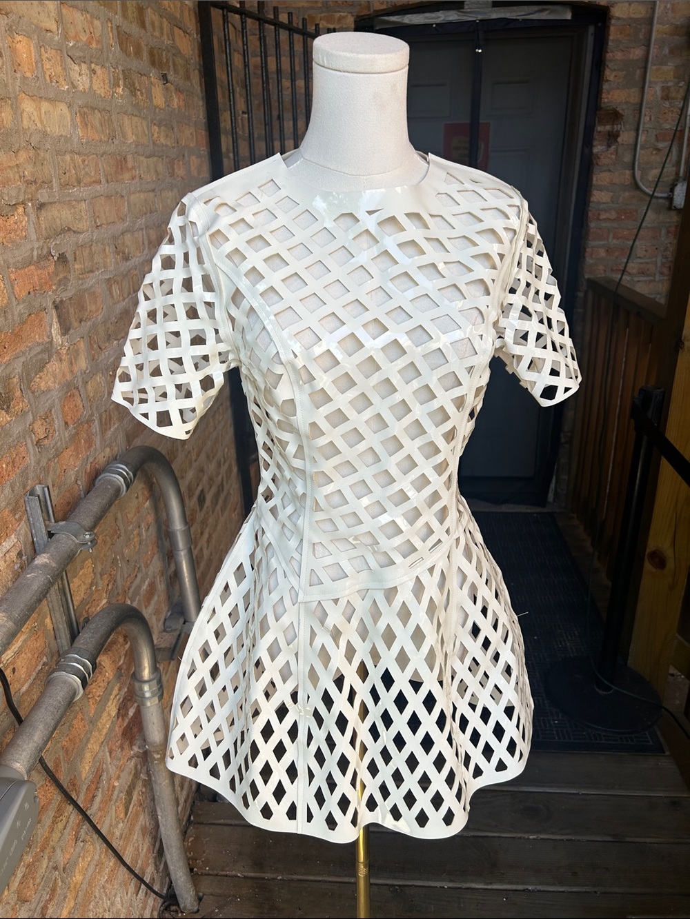 AKIRA White Lattice Short Sleeve Dress